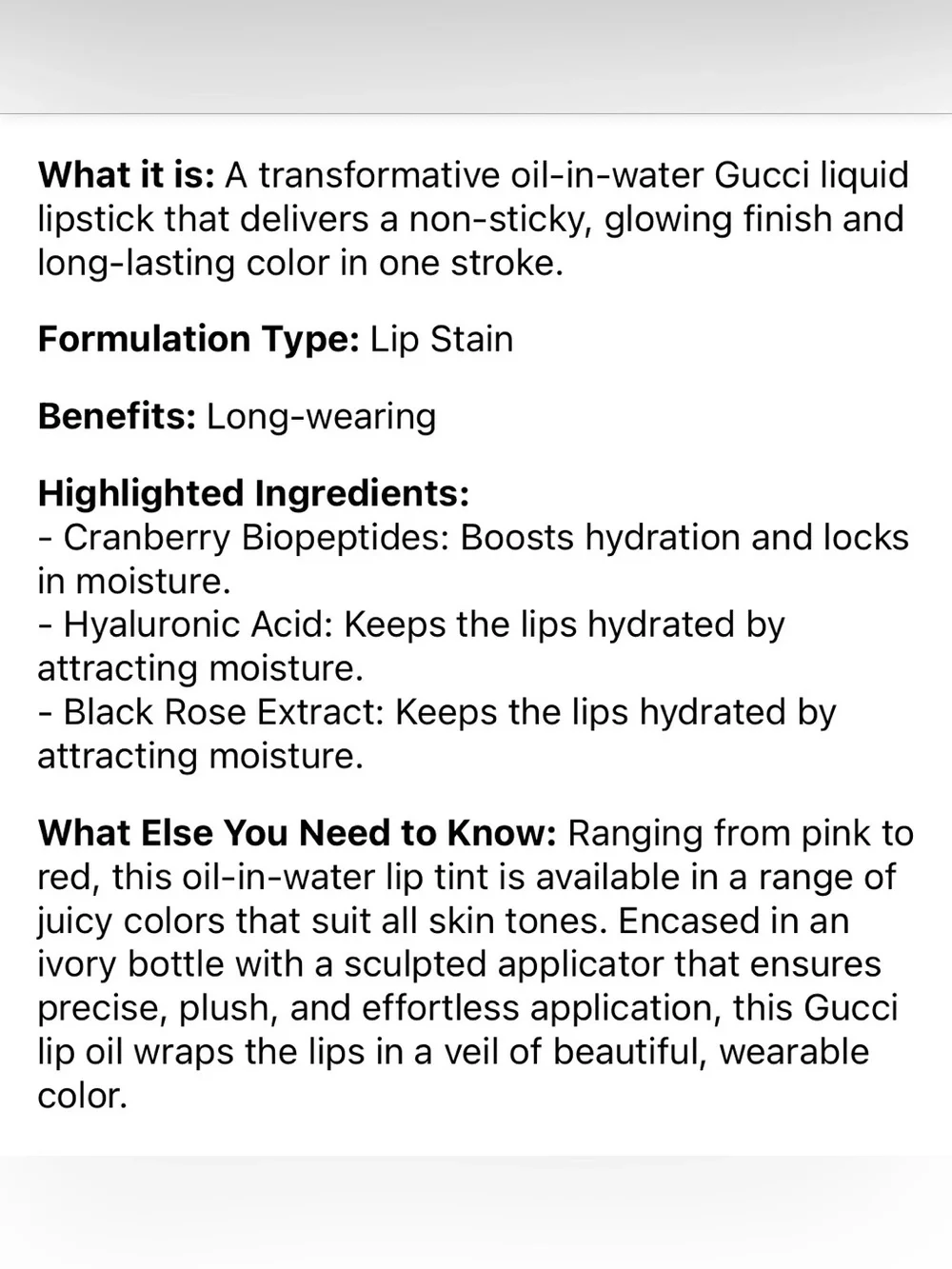 Gucci Oil-In-Water Tint Hydrating Stain in shade 308 “Lucy Dark Orange”
